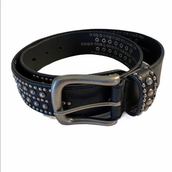 Accessories - Black Leather Silver Studded Western Boho Belt